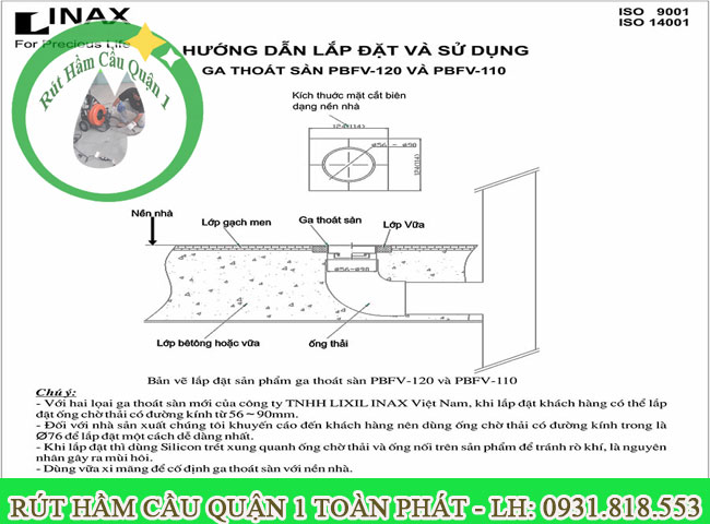 hướng dẫn lắp đặt phễu tho&aacute;t s&agrave;n